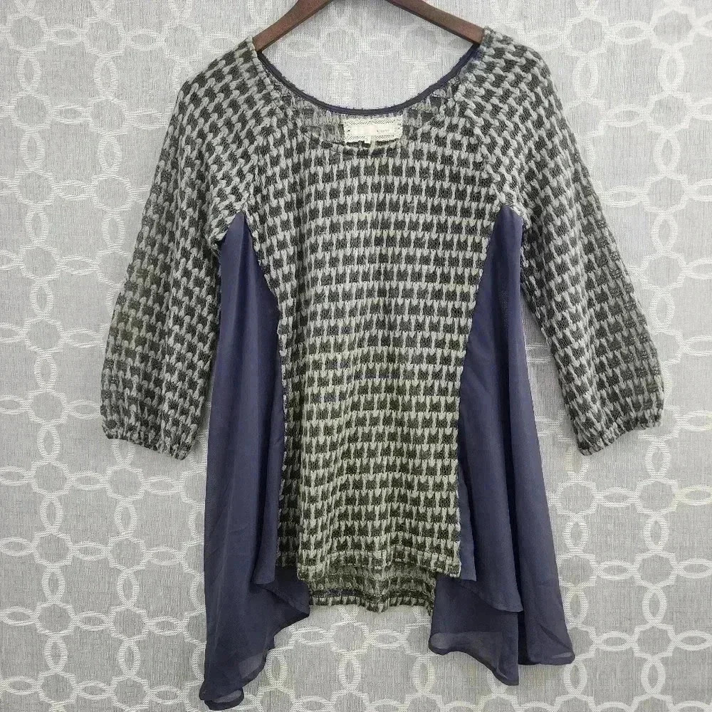 Anthropologie Areve Scoop Neck 3/4 Sleeve Knit Sweater Flare Bottom Women's S